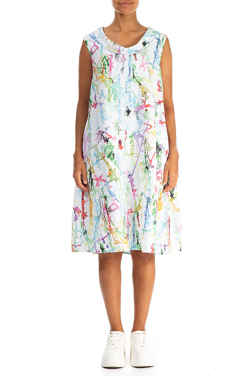 Cowl Neck Colour Splash Linen Midi Dress 1
