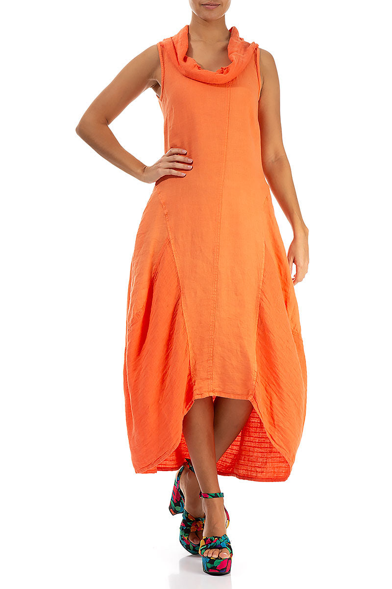 Cowl Neck Coral Linen Dress 4