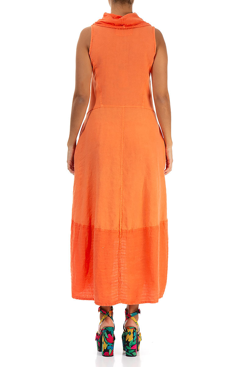 Cowl Neck Coral Linen Dress 2