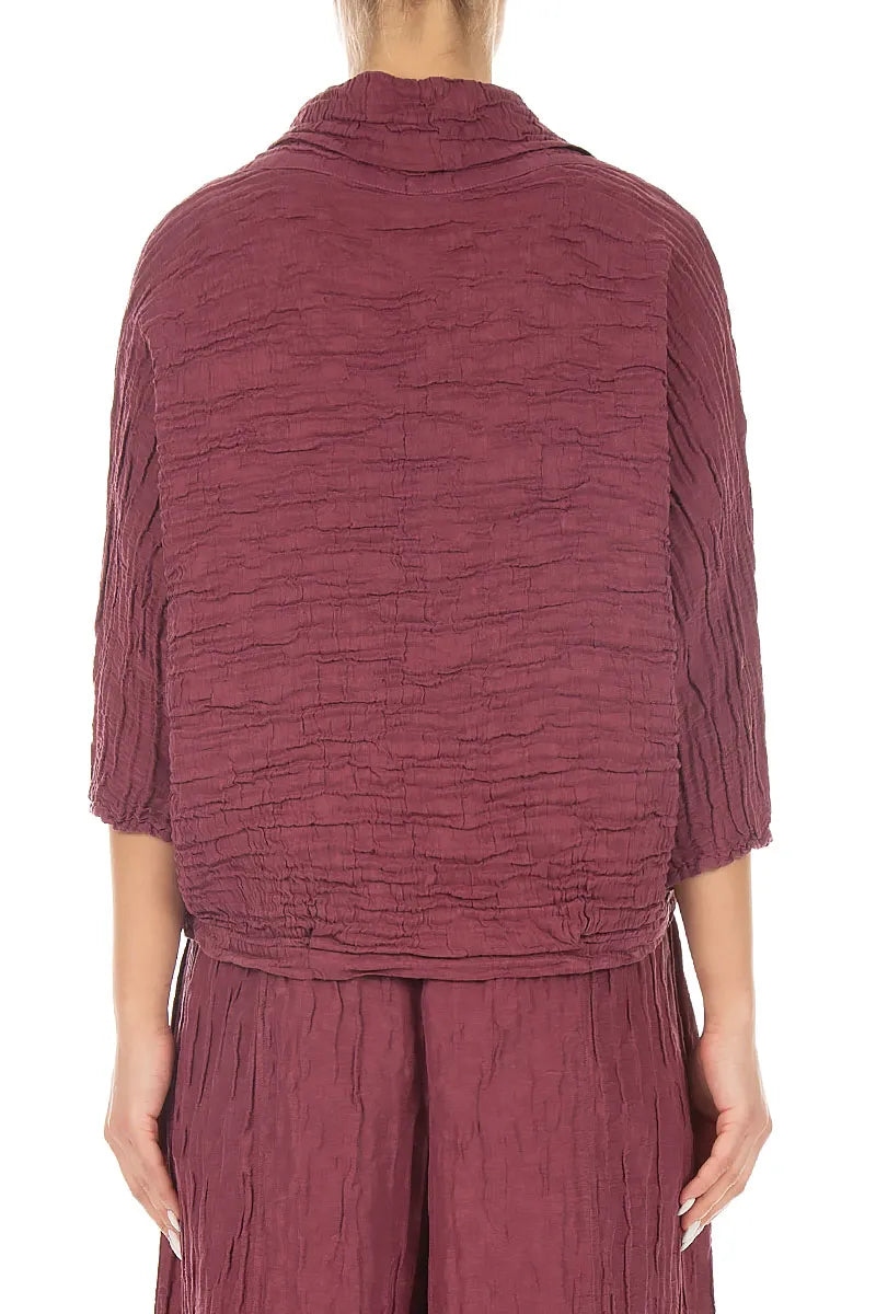 Zerknitterte Seidenbluse mit Wasserfallausschnitt in Antikrot