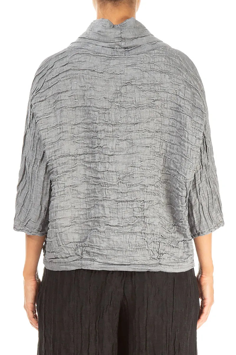 Cowl Neck Crinkled Black Silver Silk Blouse 2