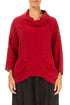 Cowl Neck Crinkled Cherry Red Silk Blouse 1