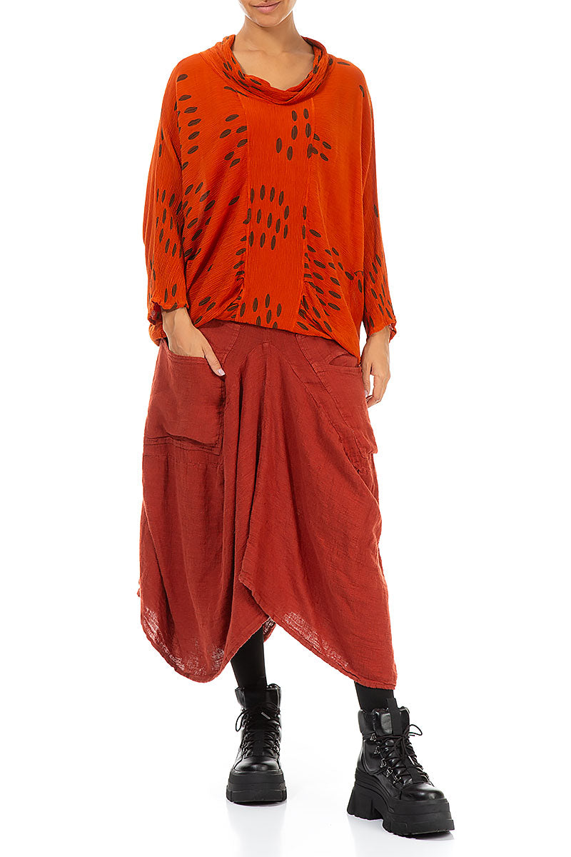 Cowl Neck Crinkled Drops Saffron Silk Viscose Blouse 4