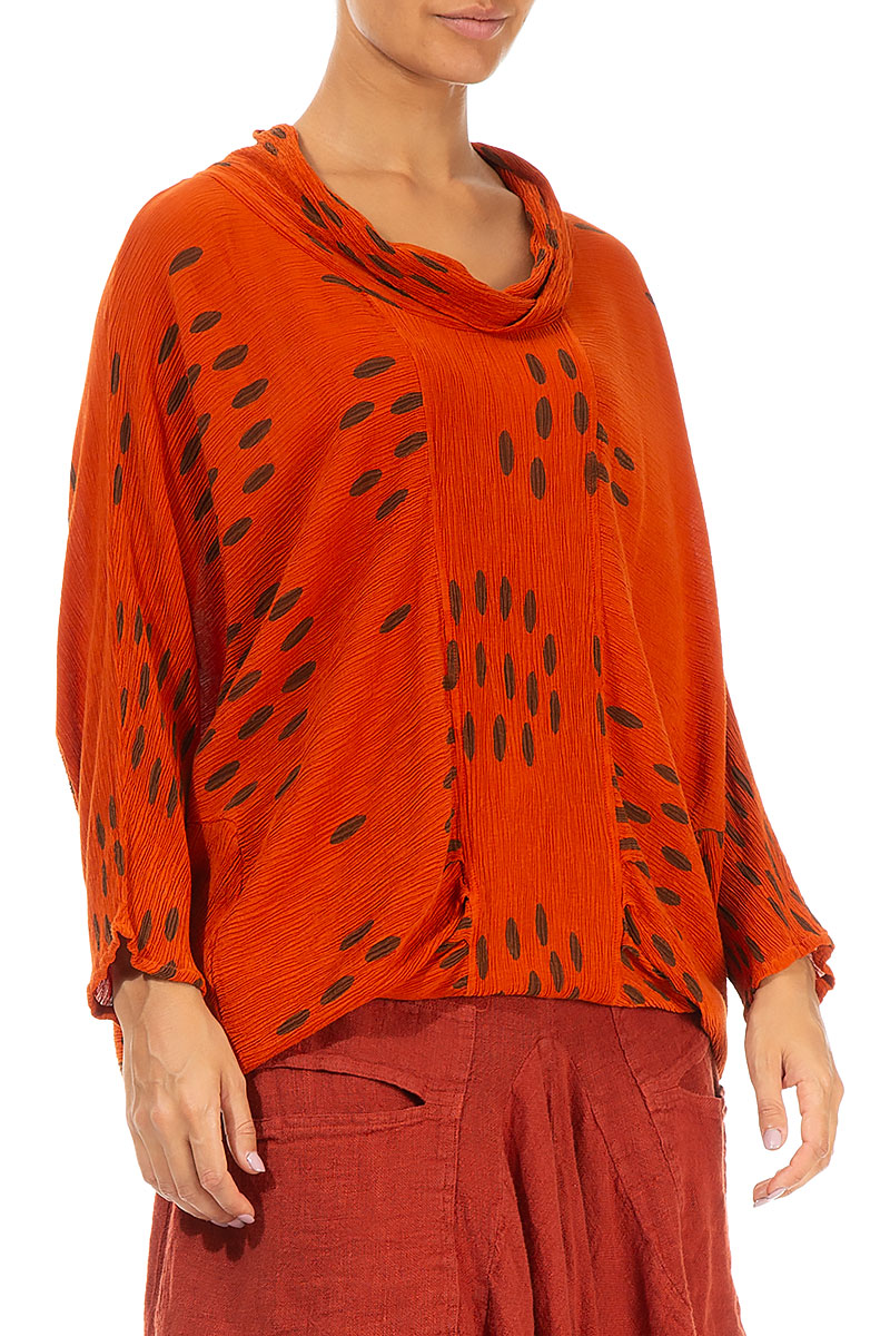 Cowl Neck Crinkled Drops Saffron Silk Viscose Blouse 3