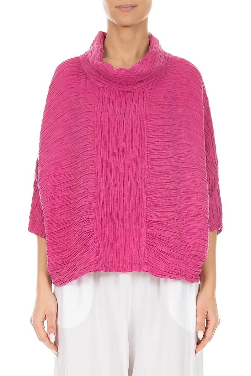 Cowl Neck Crinkled Fuchsia Silk Blouse 1