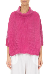 Cowl Neck Crinkled Fuchsia Silk Blouse 1