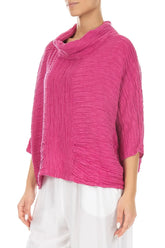 Cowl Neck Crinkled Fuchsia Silk Blouse 3