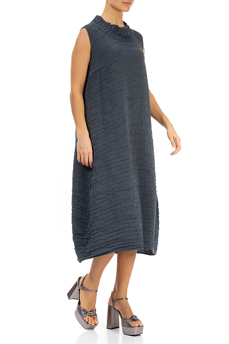 Cowl Neck Crinkled Graphite Silk Dress 3