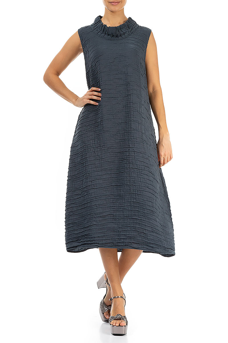 Cowl Neck Crinkled Graphite Silk Dress 4