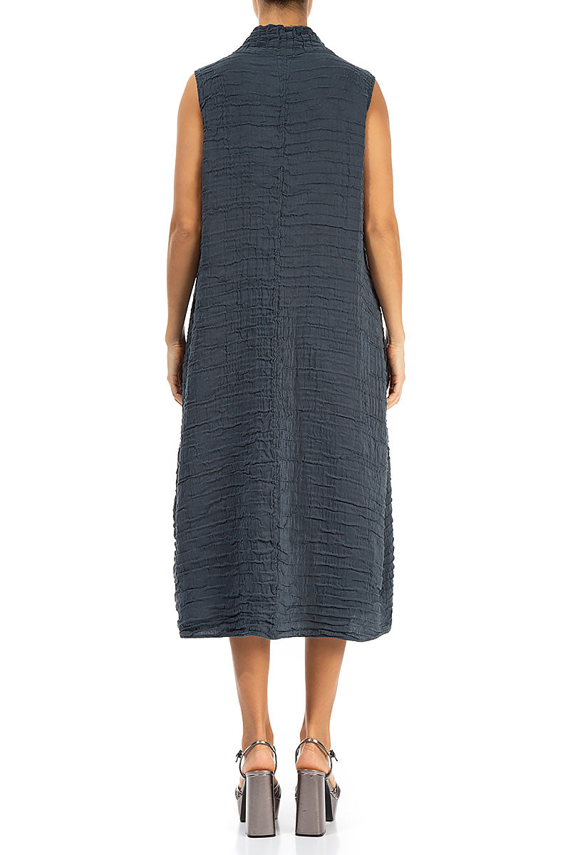 Cowl Neck Crinkled Graphite Silk Dress 2