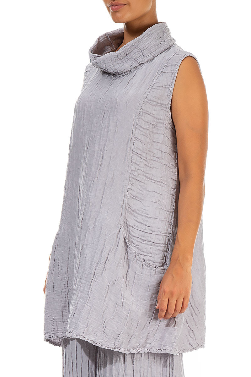 Cowl Neck Crinkled Lilac Grey Silk Tunic 3