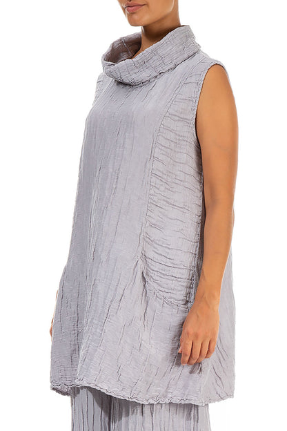 Cowl Neck Crinkled Lilac Grey Silk Tunic 3