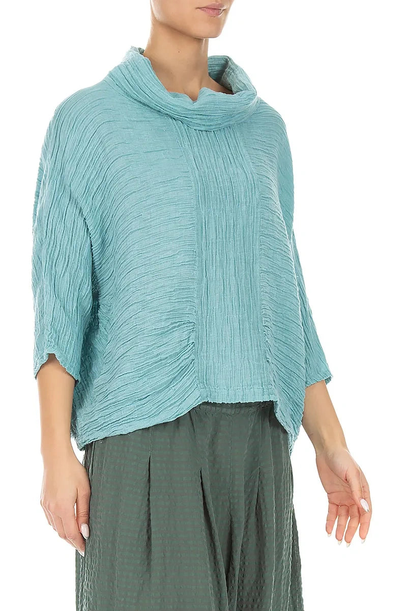 Cowl Neck Crinkled Mint Silk Blouse 3
