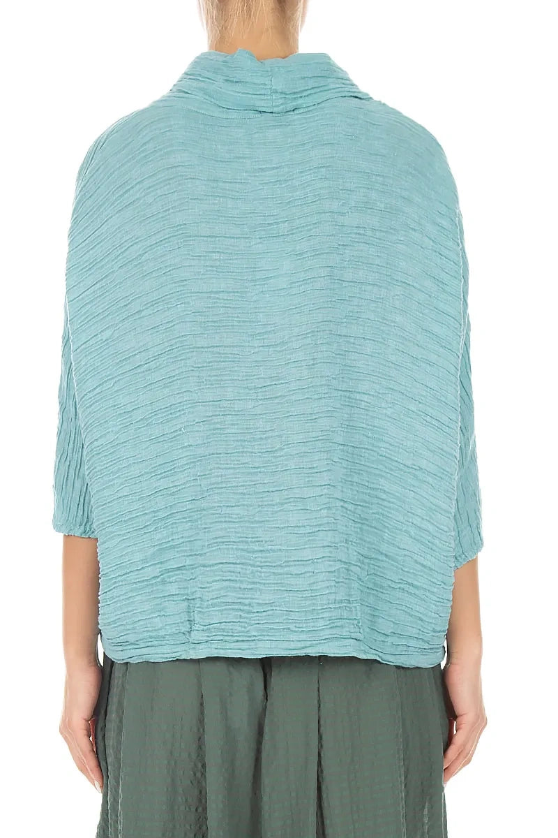 Cowl Neck Crinkled Mint Silk Blouse 2
