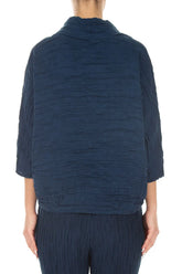 Cowl Neck Crinkled Navy Silk Blouse 2