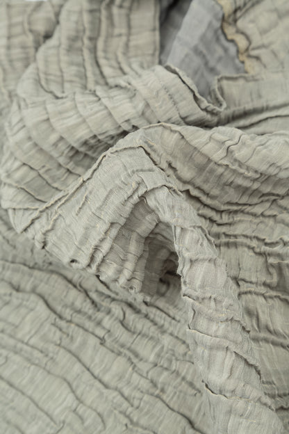 Cowl Neck Crinkled Olive Grey Silk Linen Blouse 6