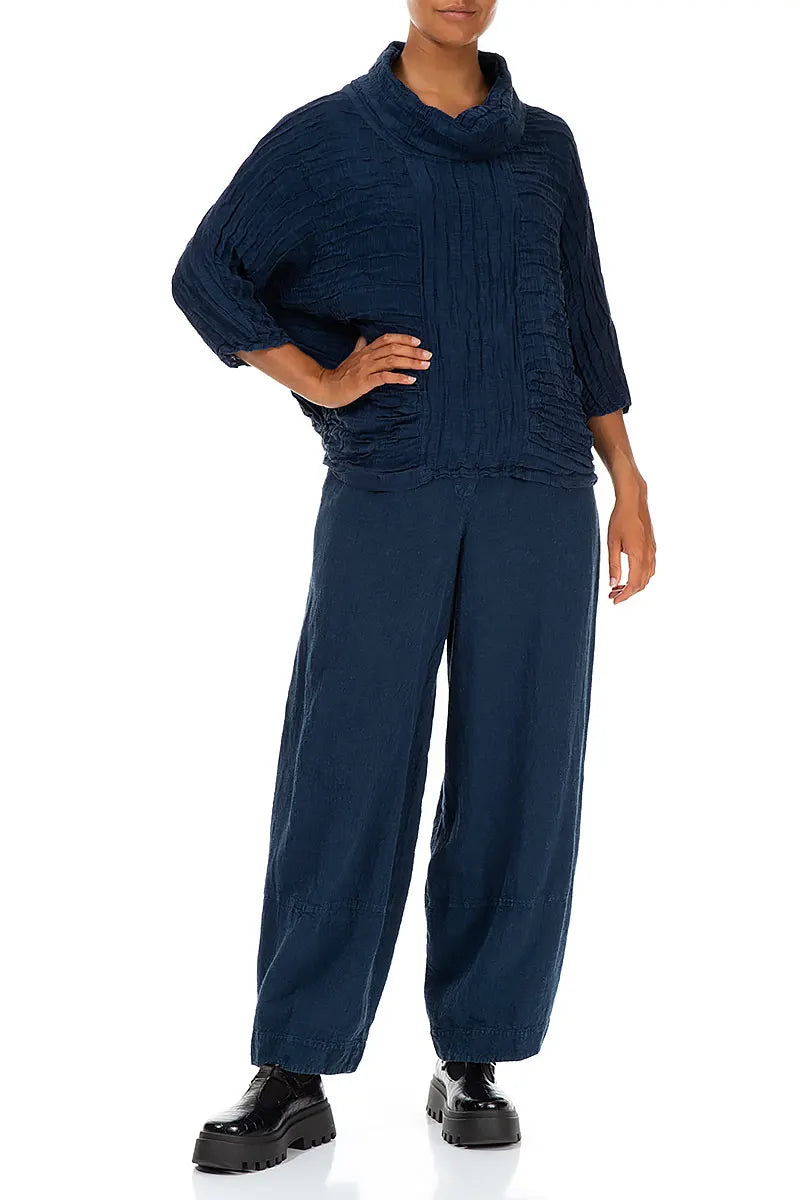 Cowl Neck Crinkled Royal Blue Silk Blouse 4