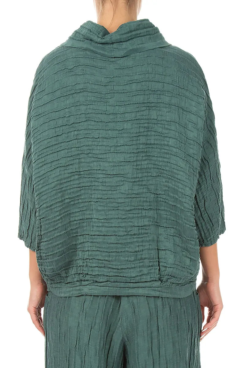 Cowl Neck Crinkled Sage Silk Blouse 2