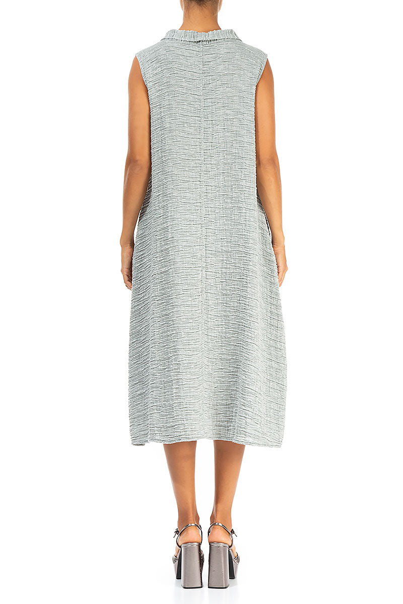 Cowl Neck Crinkled Grey Sage Silk Dress 2
