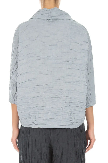 Cowl Neck Crinkled Silver Grey Silk Linen Blouse