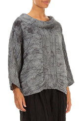 Cowl Neck Crinkled Silver Marble Silk Blouse 3
