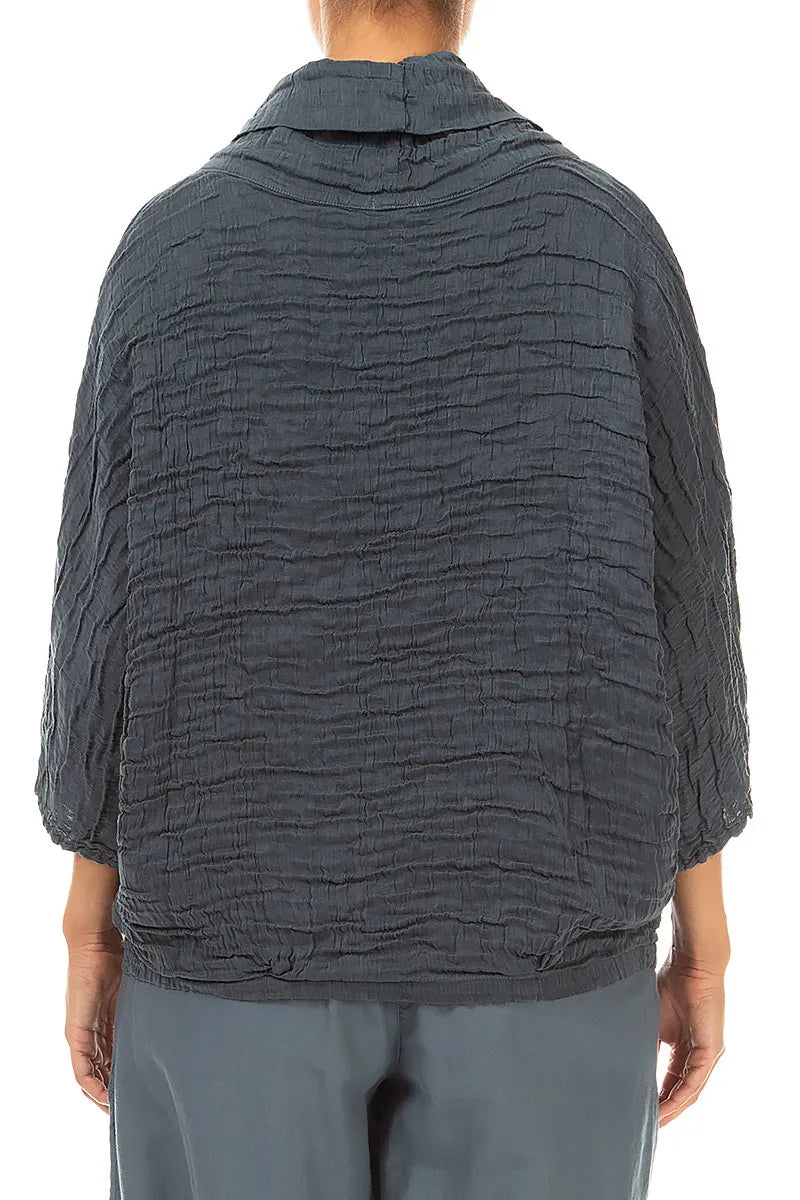Cowl Neck Crinkled Slate Silk Linen Blouse 2