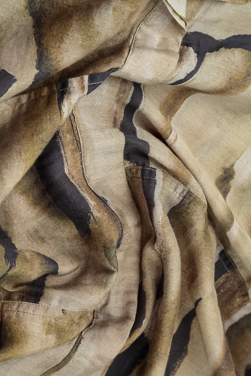 Chemisier en soie terra froissée à col bénitier