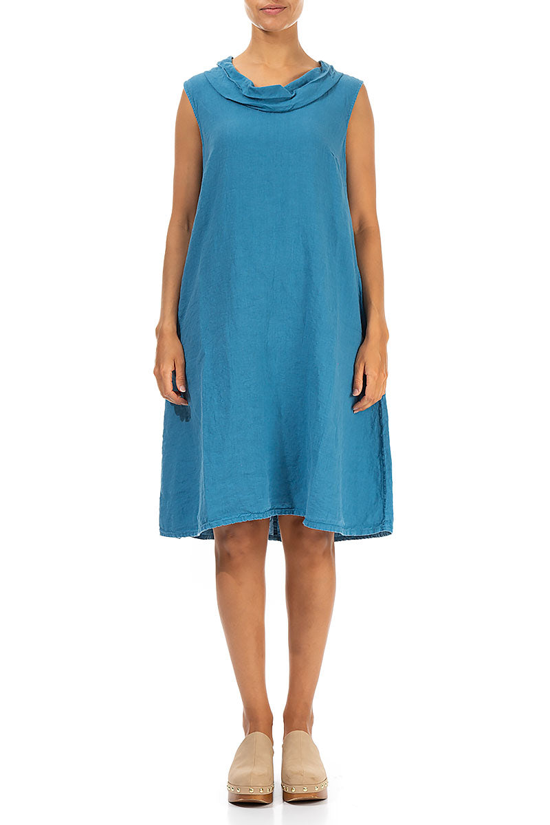 Cowl Neck Denim Linen Midi Dress 1