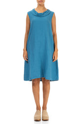 Cowl Neck Denim Linen Midi Dress 1