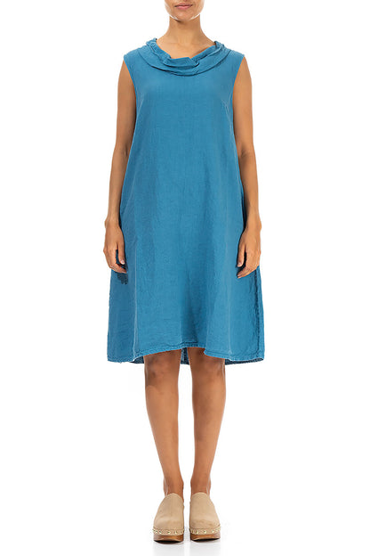 Cowl Neck Denim Linen Midi Dress 1