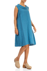 Cowl Neck Denim Linen Midi Dress 3
