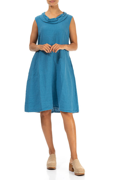Cowl Neck Denim Linen Midi Dress 4