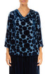 Cowl Neck Devoré Bubbles Azure Silk Velvet Blouse 1
