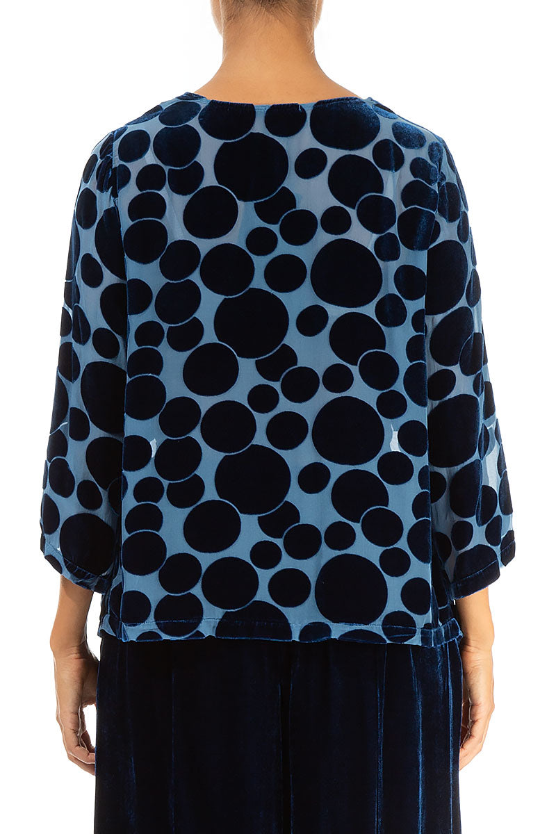 Cowl Neck Devoré Bubbles Azure Silk Velvet Blouse 2