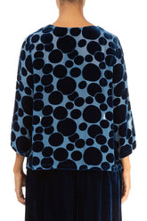 Cowl Neck Devoré Bubbles Azure Silk Velvet Blouse 2