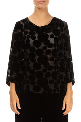 Cowl Neck Devoré Bubbles Black Silk Velvet Blouse 1