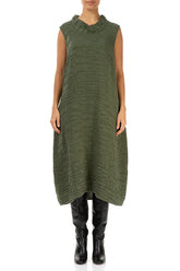 Cowl Neck Forest Mist Crinkled Silk Linen Dress 1