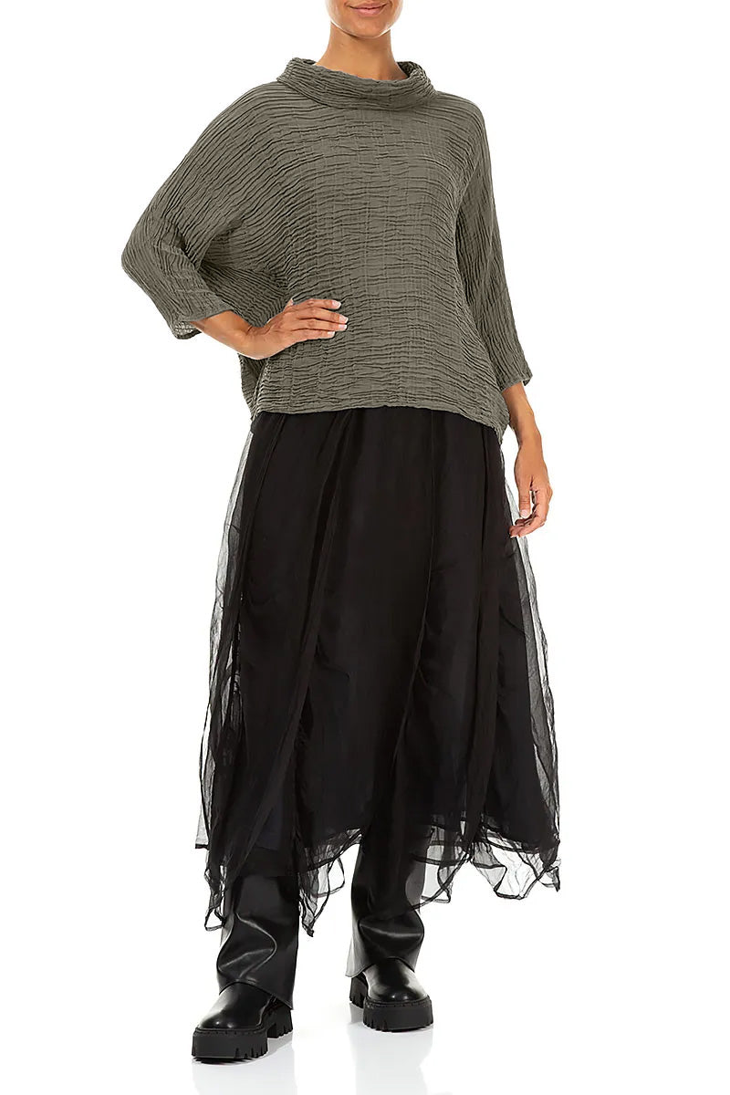 Cowl Neck Forest Mist Plissé Silk Blouse 4