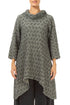Cowl Neck Geometric Texture Olive Grey Linen Tunic 1