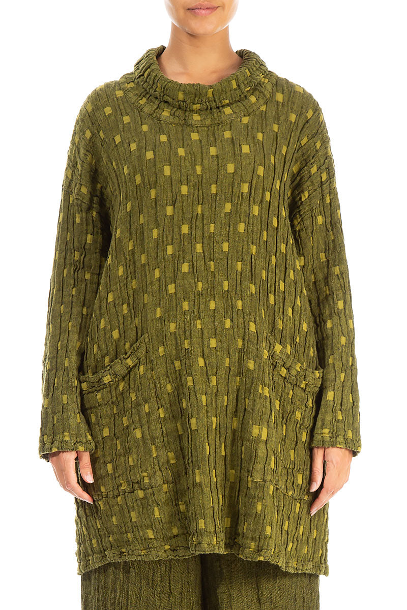 Cowl Neck Golden Lime Textured Linen Tunic 1