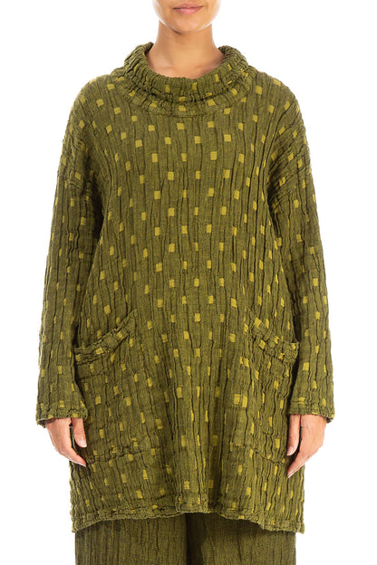 Cowl Neck Golden Lime Textured Linen Tunic 1