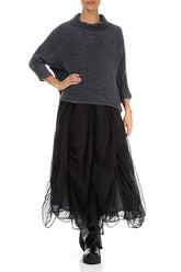 Cowl Neck Graphite Blue Plissé Silk Blouse 4