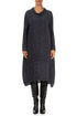 Cowl Neck Graphite Blue Plissé Silk Dress 1
