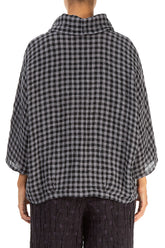 Cowl Neck Grey Check Linen Blouse 2