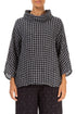 Cowl Neck Grey Check Linen Blouse 1