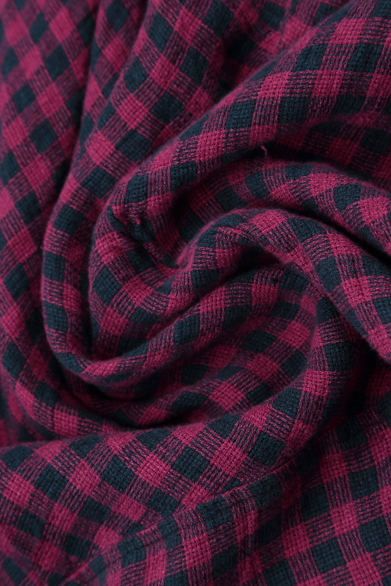 Cowl Neck Magenta Check Linen Blouse 5