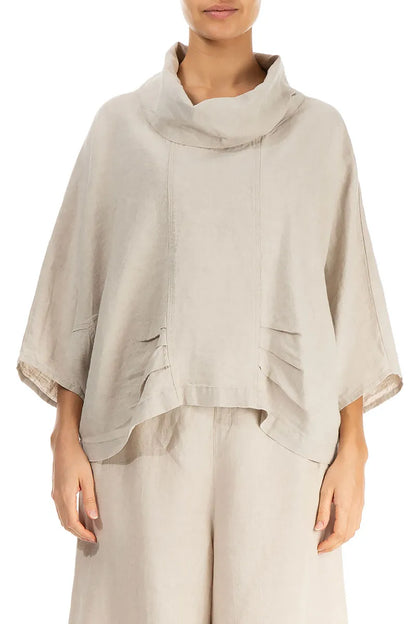 Cowl Neck Natural Linen Blouse 1