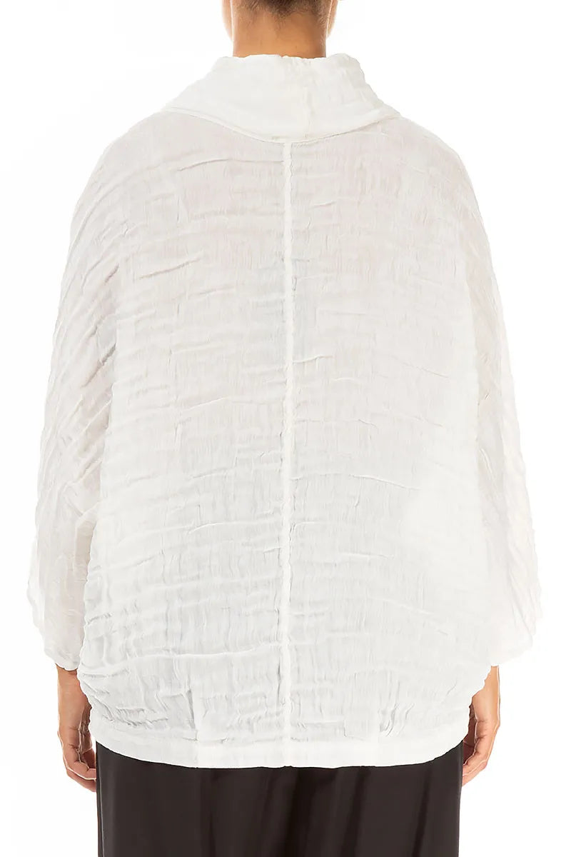 Chemisier blanc cassé en soie et lin à col bénitier et imprimé circulaire