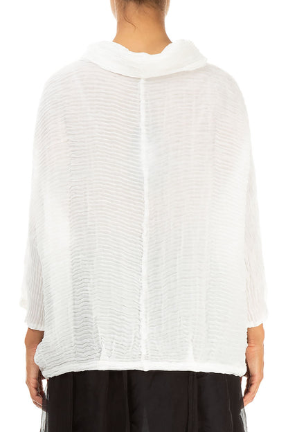Cowl Neck Off White Plissé Silk Blouse 2