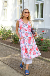 Cowl Neck Peony Blossom Linen Midi Dress 6